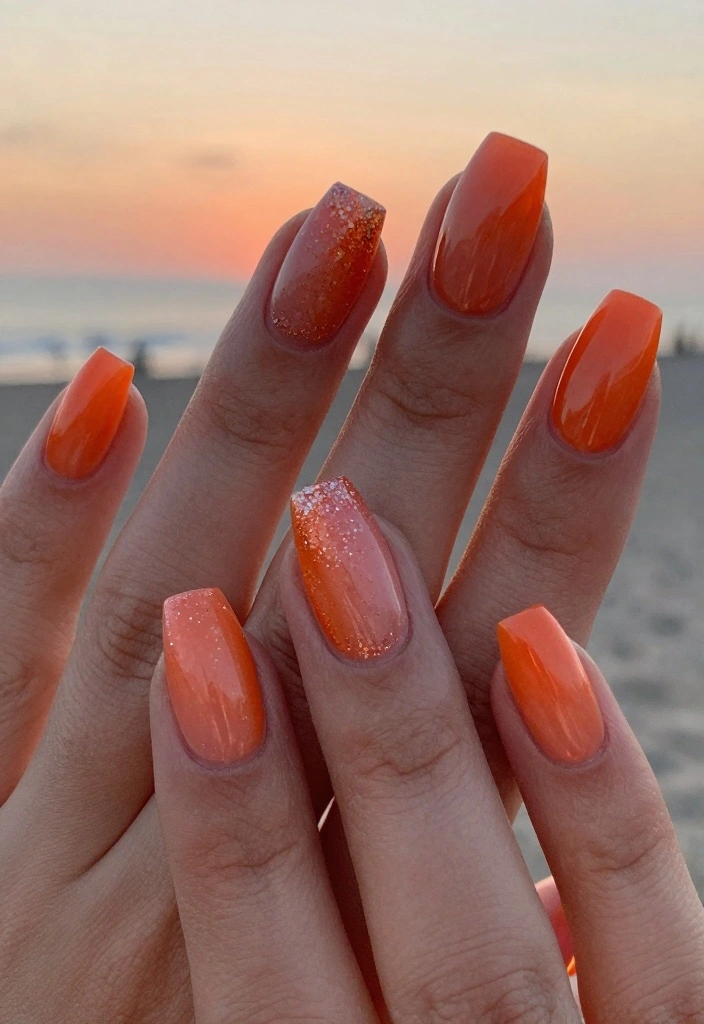 15 Summer Orange Nails Ideas: Bright Warm Pop - 3. Sunset Ombre 1