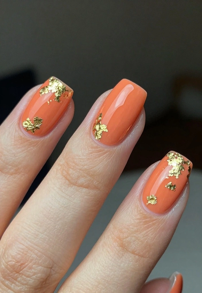 15 Summer Orange Nails Ideas: Bright Warm Pop - 4. Coral and Gold Glam 1