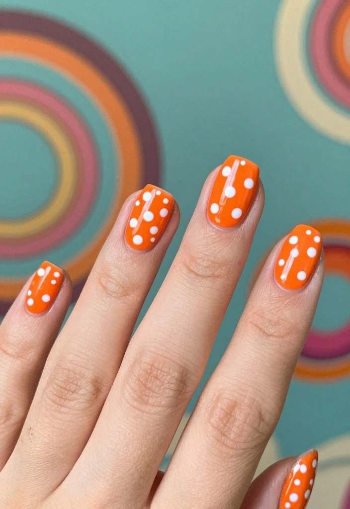 15 Summer Orange Nails Ideas: Bright Warm Pop - 8. Retro Orange Polka Dots 1