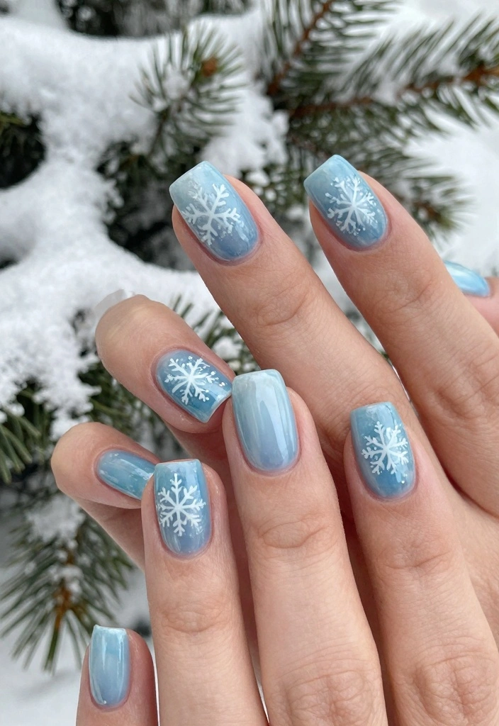 15 Winter Gel Nails Ideas: Glossy Long Wear - 1. Icy Blue Elegance 1