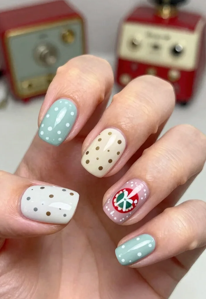 15 Winter Gel Nails Ideas: Glossy Long Wear - 11. Vintage Holiday Vibes 1