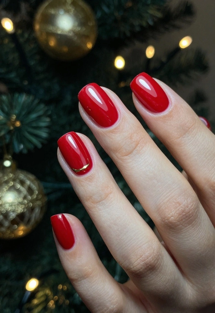 15 Winter Gel Nails Ideas: Glossy Long Wear - 4. Glossy Red with Gold Accent 1