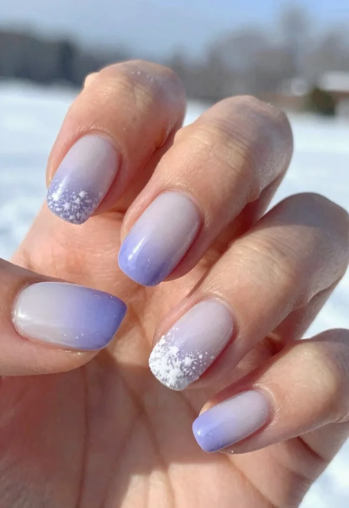 15 Winter Gel Nails Ideas: Glossy Long Wear - 6. Snowy Ombre Delight 1