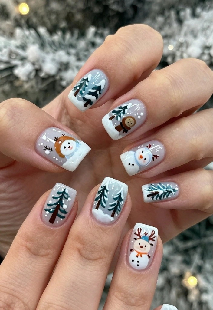 15 Winter Gel Nails Ideas: Glossy Long Wear - 8. Winter Wonderland Scene 1