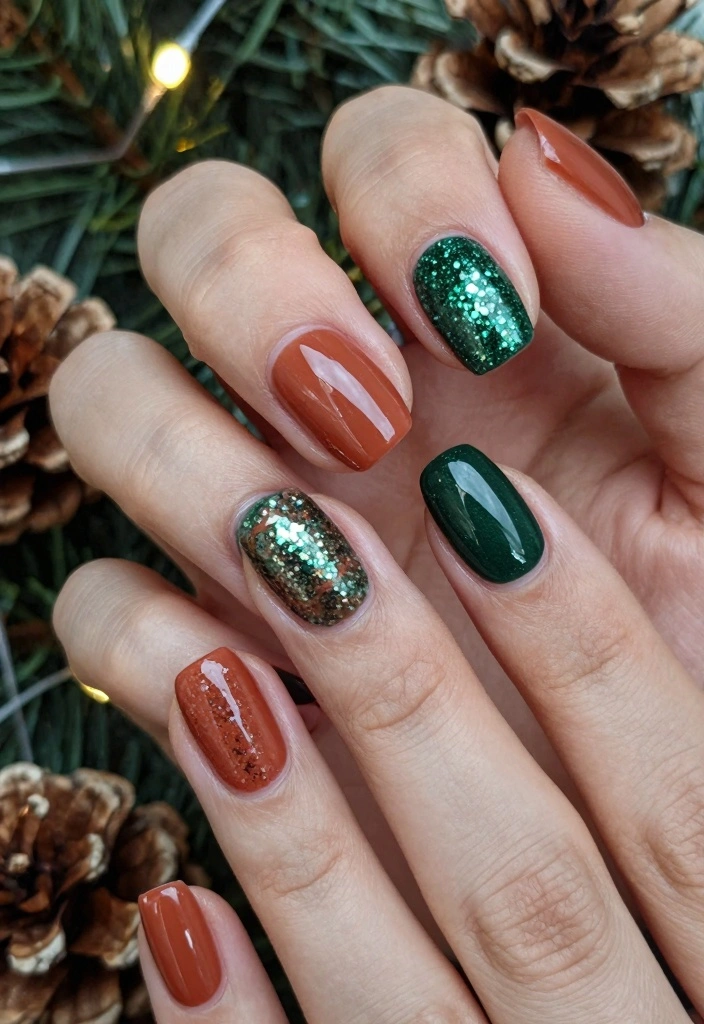 15 Winter Gel Nails Ideas: Glossy Long Wear - 9. Earthy Tones with Glitter 1