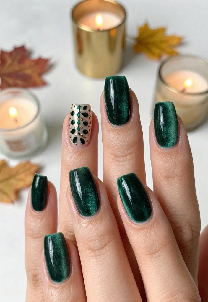 16 Green Autumn Nails Ideas Earthy Fresh Style - 10. Textured Green Velvet 1