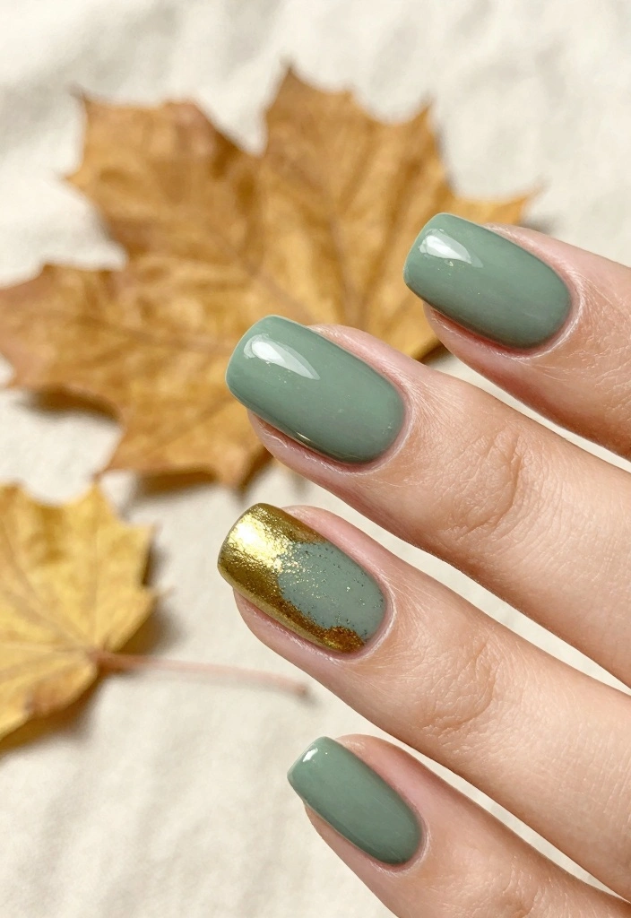 16 Green Autumn Nails Ideas Earthy Fresh Style - 2. Sage and Gold Accent 1