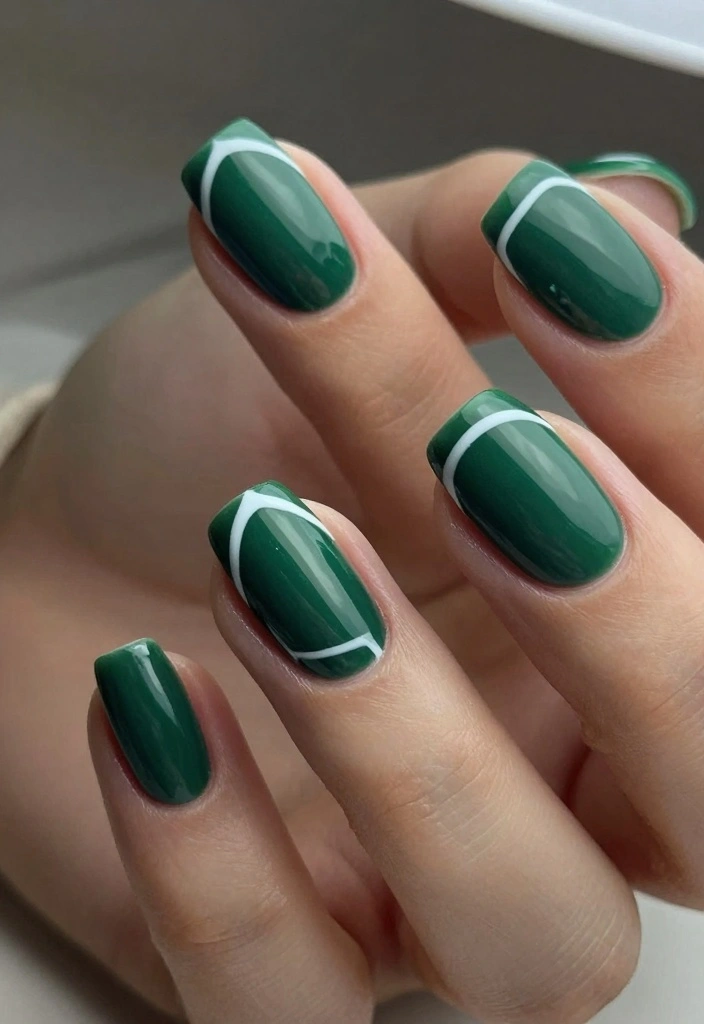 16 Green Autumn Nails Ideas Earthy Fresh Style - 5. Deep Green Geometric Lines 1