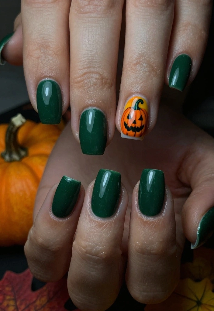 16 Green Autumn Nails Ideas Earthy Fresh Style - 9. Fall-Themed Accent Nails 1