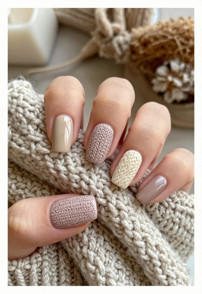16 Nails Winter Ideas Trendy Cold Season Looks - 7. Cozy Knitted Textures 1