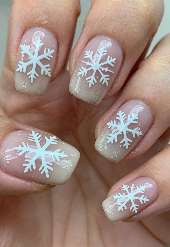 16 Neutral Winter Nails Ideas Clean Minimal Chic - 9. Whimsical Snowflakes 1