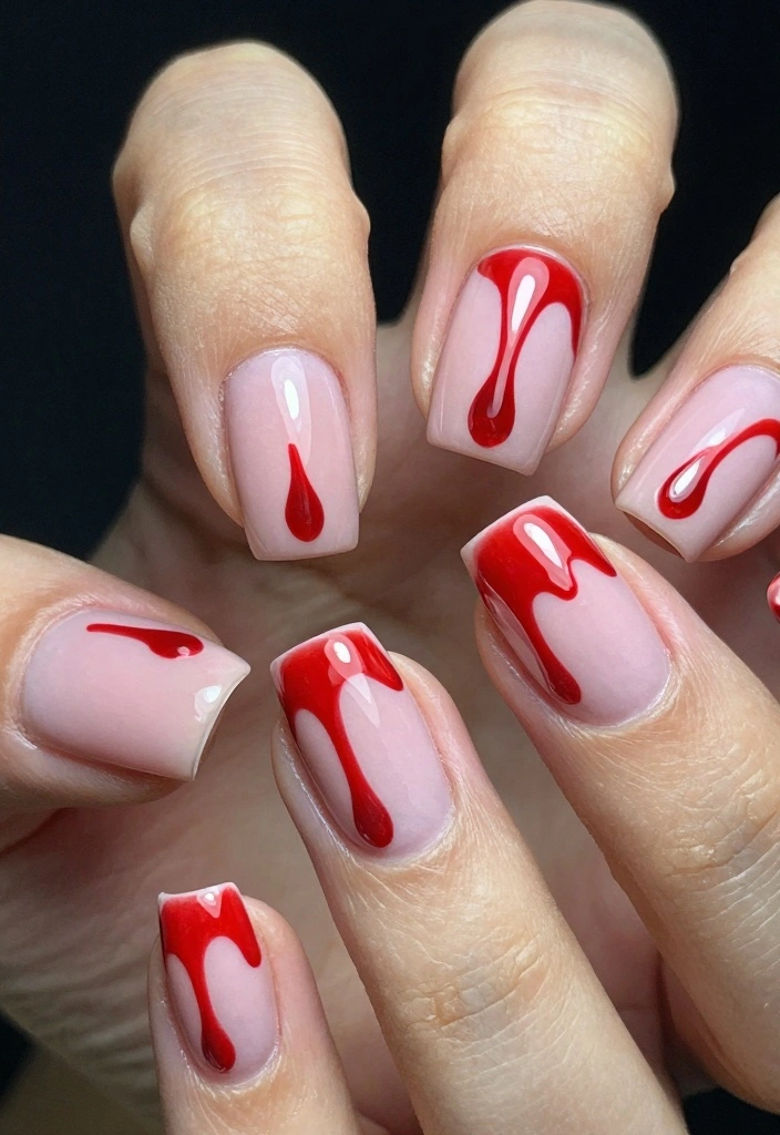 16 Pink Halloween Nails Ideas Sweet Spooky Vibes - 12. Blood Drip Elegance 1