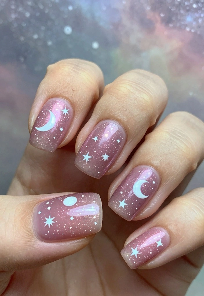 16 Pink Halloween Nails Ideas Sweet Spooky Vibes - 16. Starry Night 1