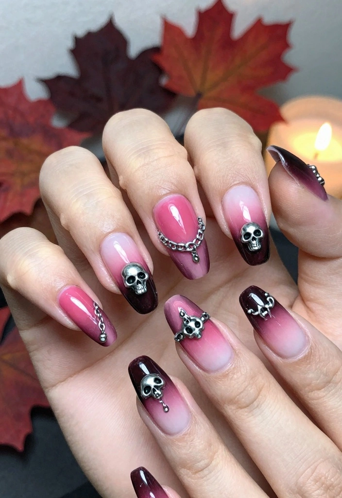 16 Pink Halloween Nails Ideas Sweet Spooky Vibes - 2. Gothic Pink Ombre 1