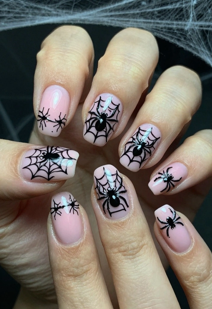 16 Pink Halloween Nails Ideas Sweet Spooky Vibes - 3. Spooky Spider Webs 1