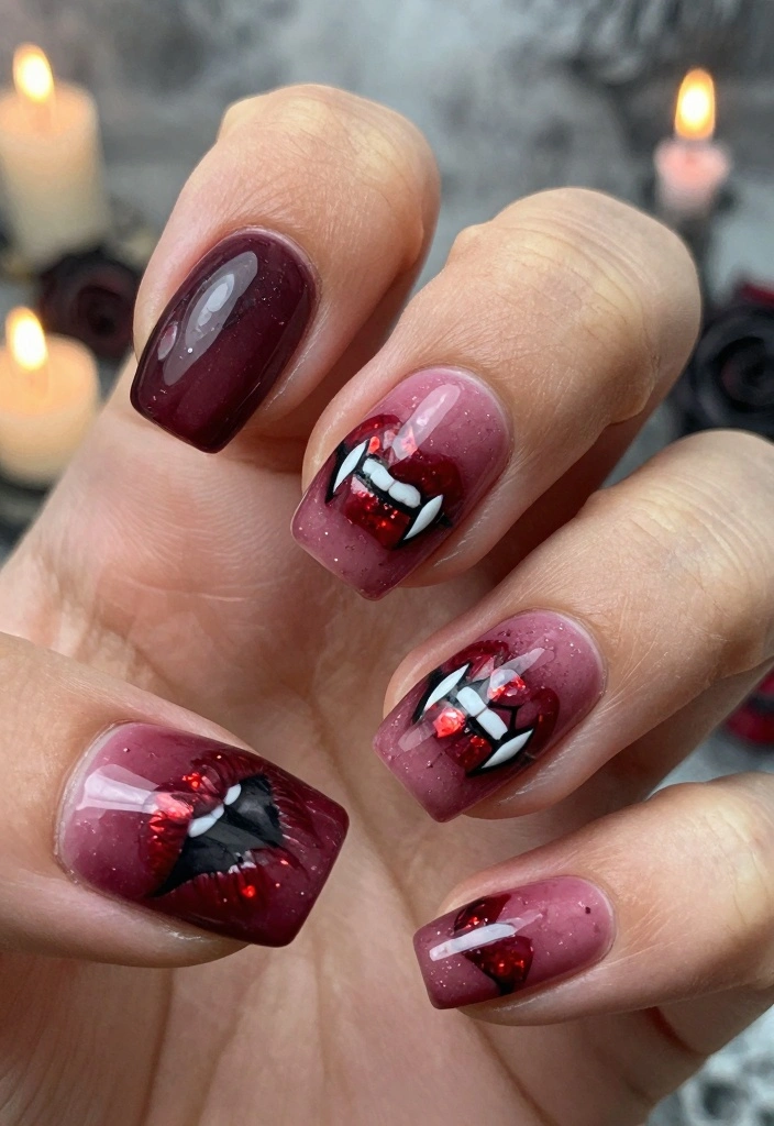 16 Pink Halloween Nails Ideas Sweet Spooky Vibes - 5. Vampire Lips 1