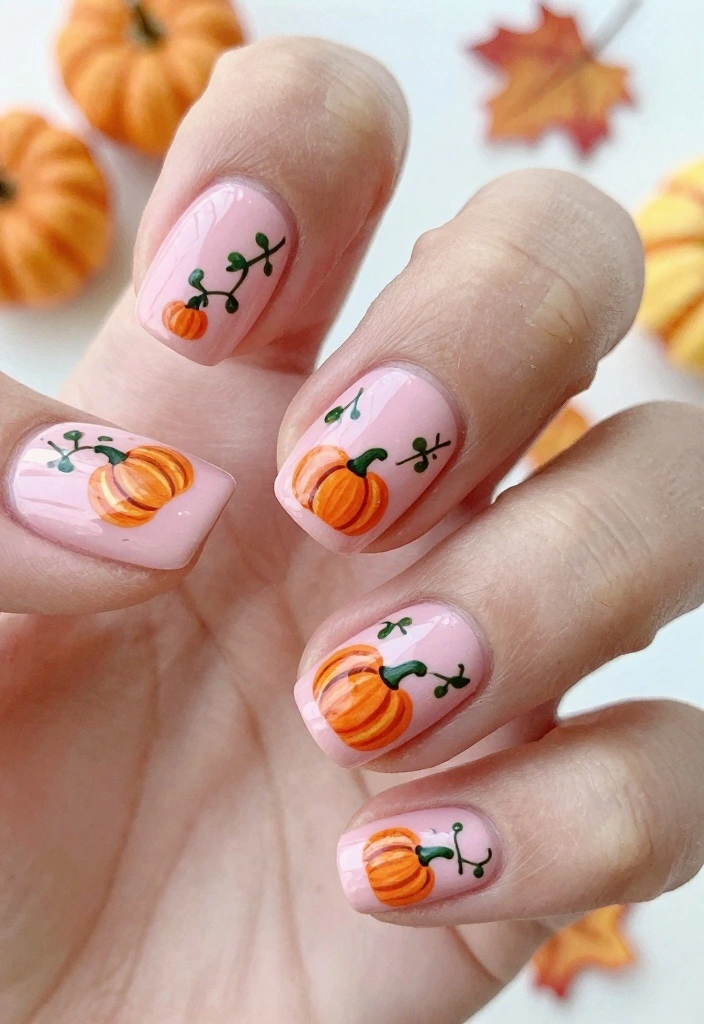 16 Pink Halloween Nails Ideas Sweet Spooky Vibes - 6. Pumpkin Love 1