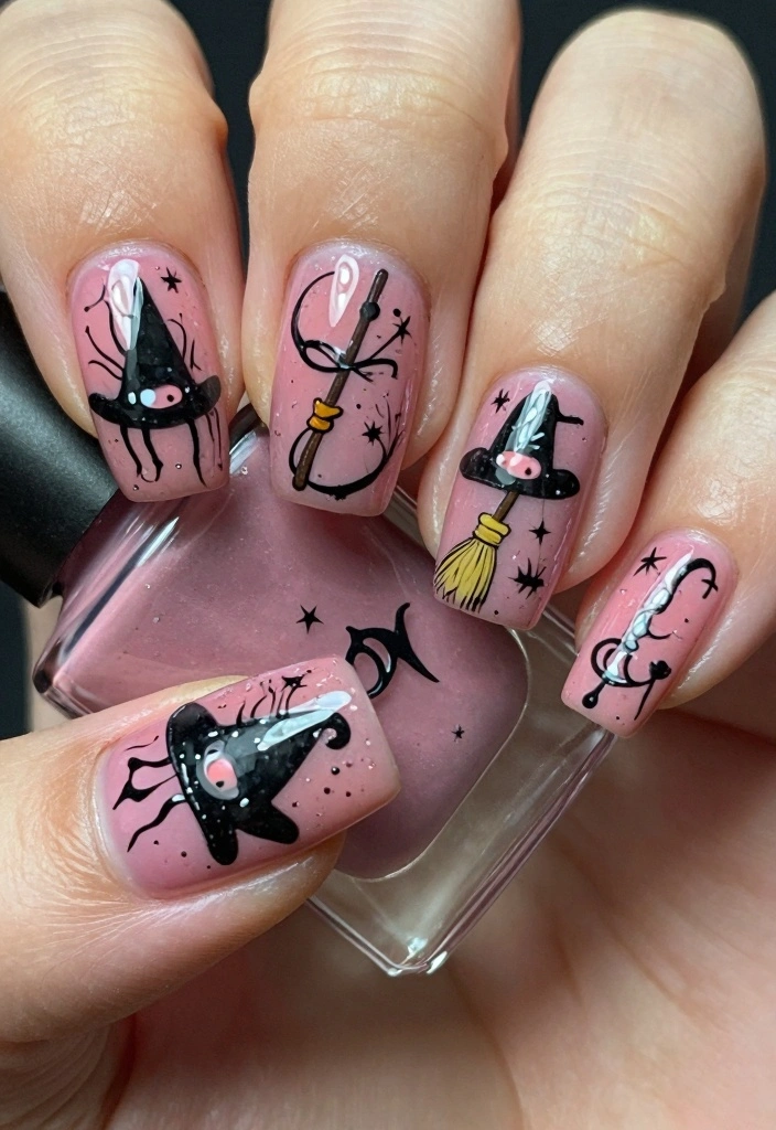 16 Pink Halloween Nails Ideas Sweet Spooky Vibes - 7. Witchy Vibes 1