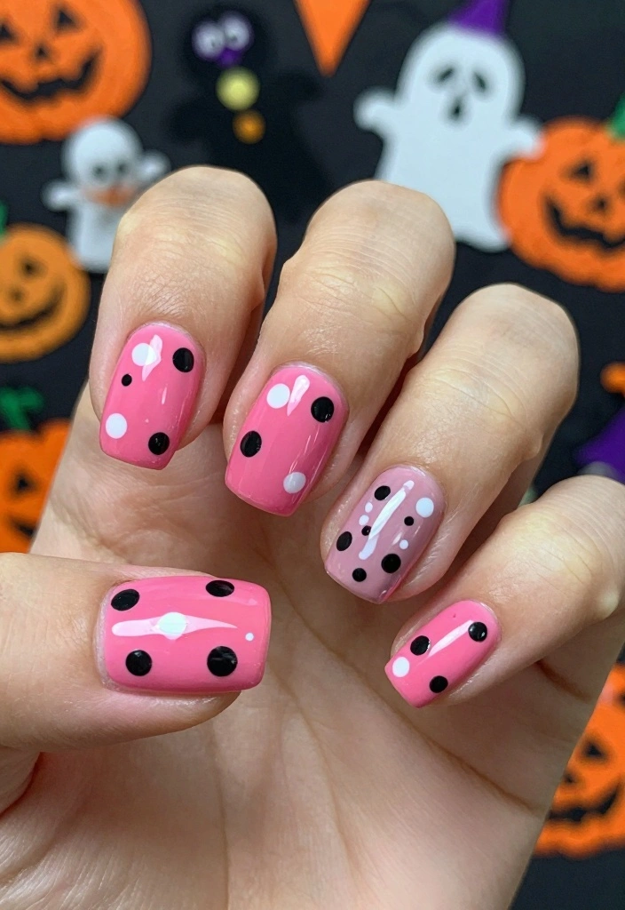 16 Pink Halloween Nails Ideas Sweet Spooky Vibes - 9. Polka Dot Spooks 1
