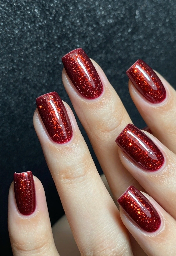 16 Red Autumn Nails Ideas: Warm Seasonal Glam - 14. Deep Red with Twilight Sparkle 1