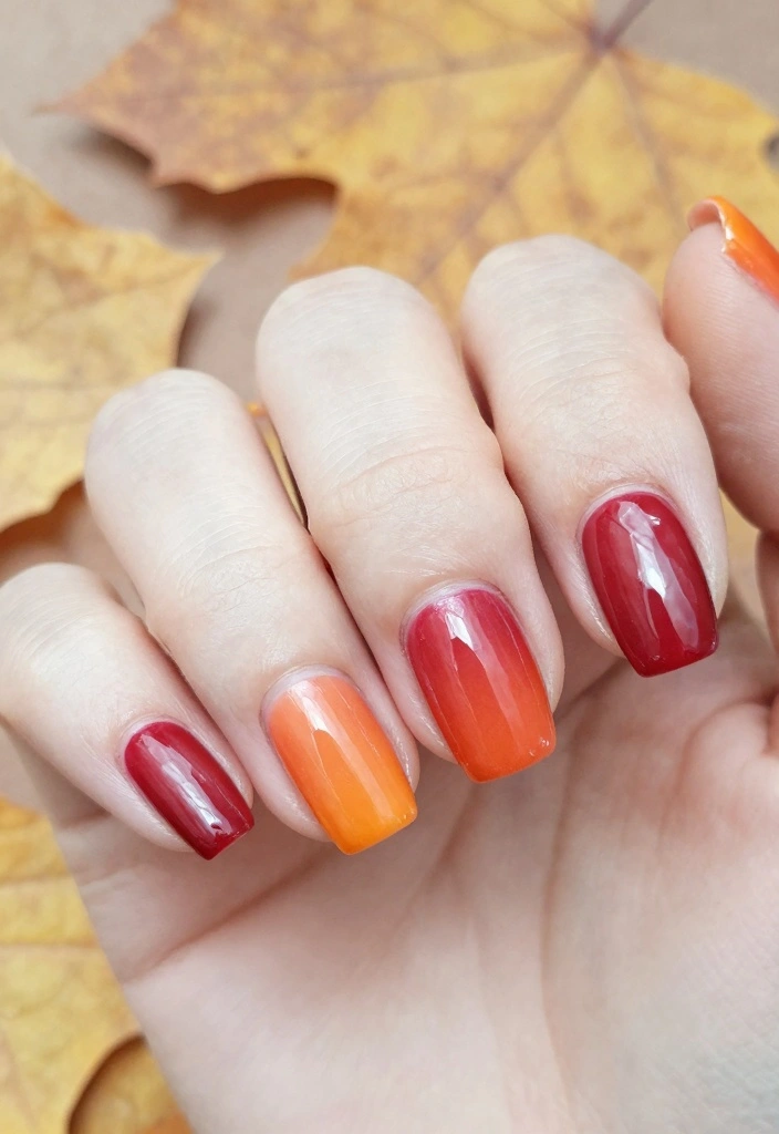 16 Red Autumn Nails Ideas: Warm Seasonal Glam - 2. Ombre Red and Orange 1