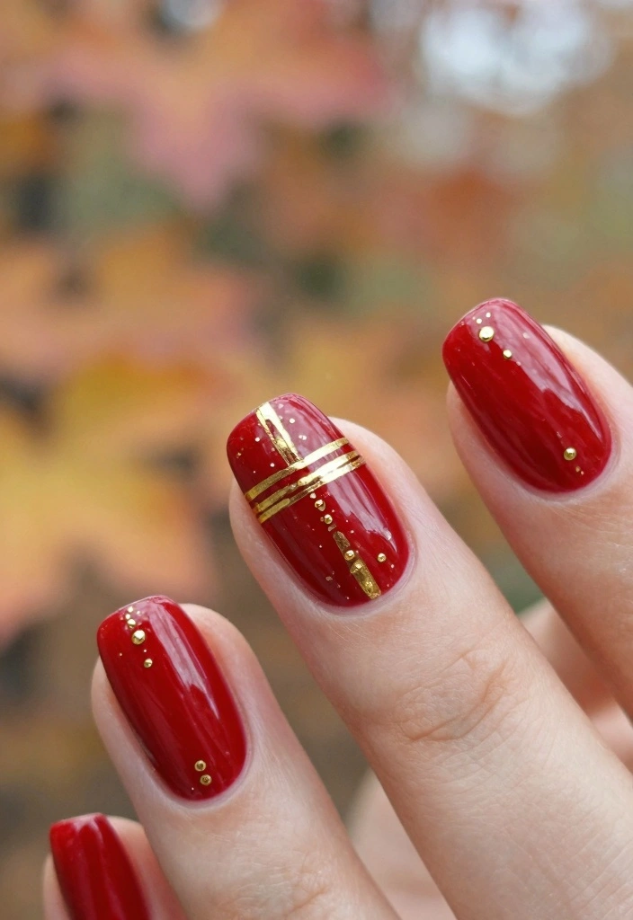 16 Red Autumn Nails Ideas: Warm Seasonal Glam - 3. Red and Gold Accents 1