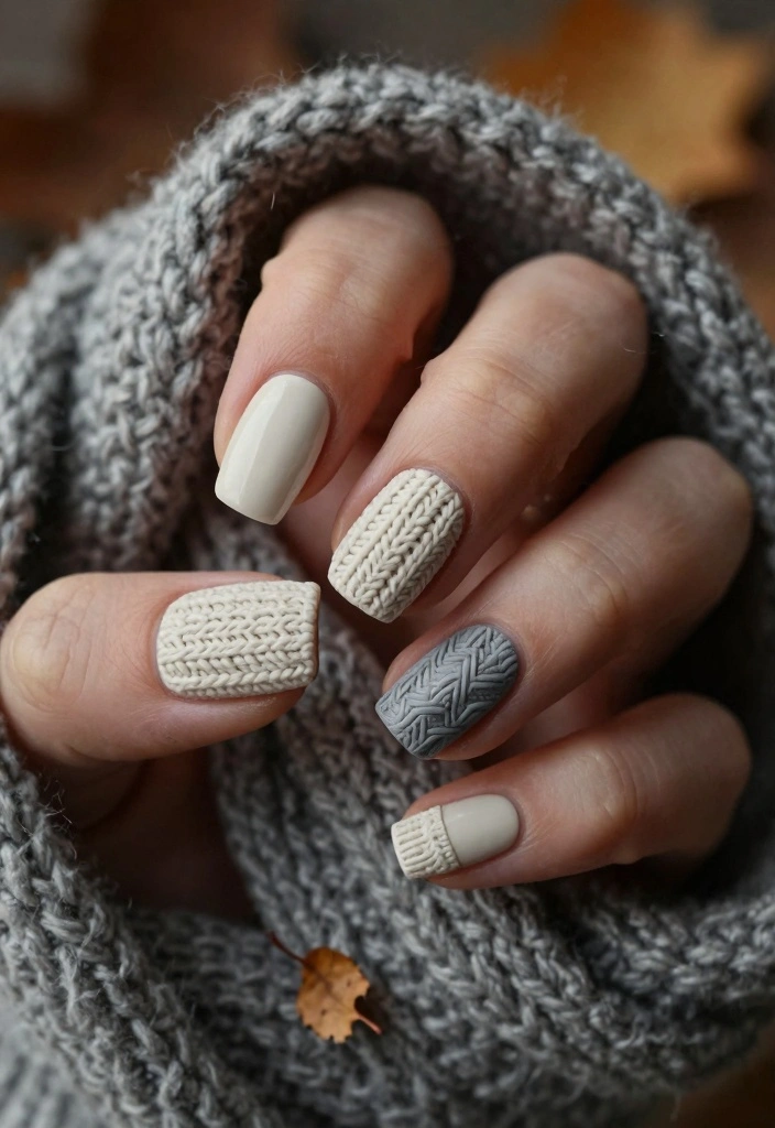 16 Short Autumn Nails Ideas: Chic Practical Style - 1. Cozy Sweater Knits 1