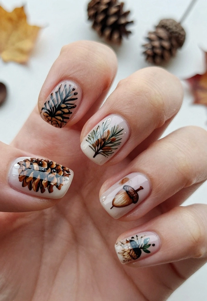 16 Short Autumn Nails Ideas: Chic Practical Style - 10. Nature-Inspired Art 1