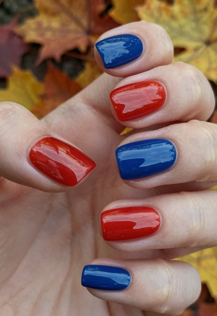 16 Short Autumn Nails Ideas: Chic Practical Style - 13. Bold Color Blocks 1