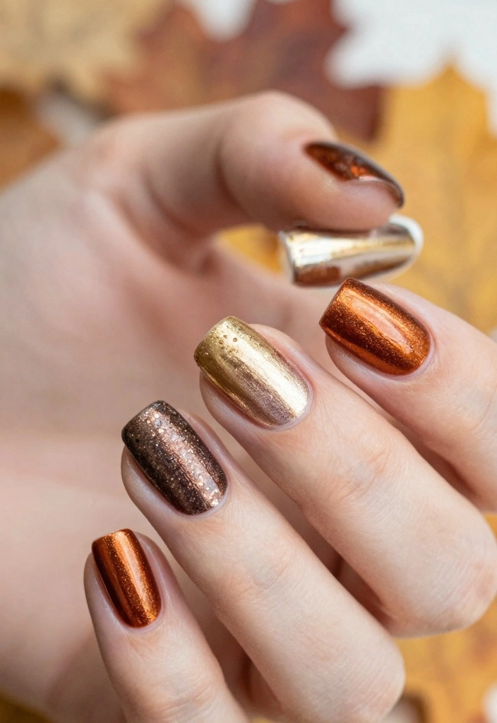 16 Short Autumn Nails Ideas: Chic Practical Style - 16. Warm Metallics 1