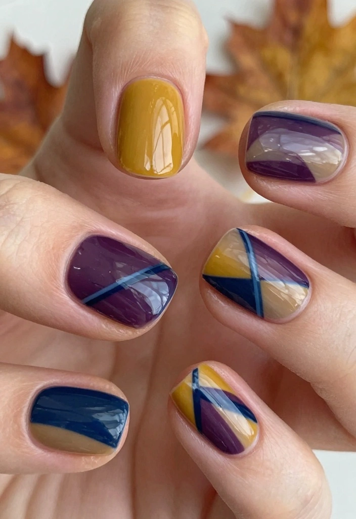 16 Short Autumn Nails Ideas: Chic Practical Style - 5. Geometric Patterns 1