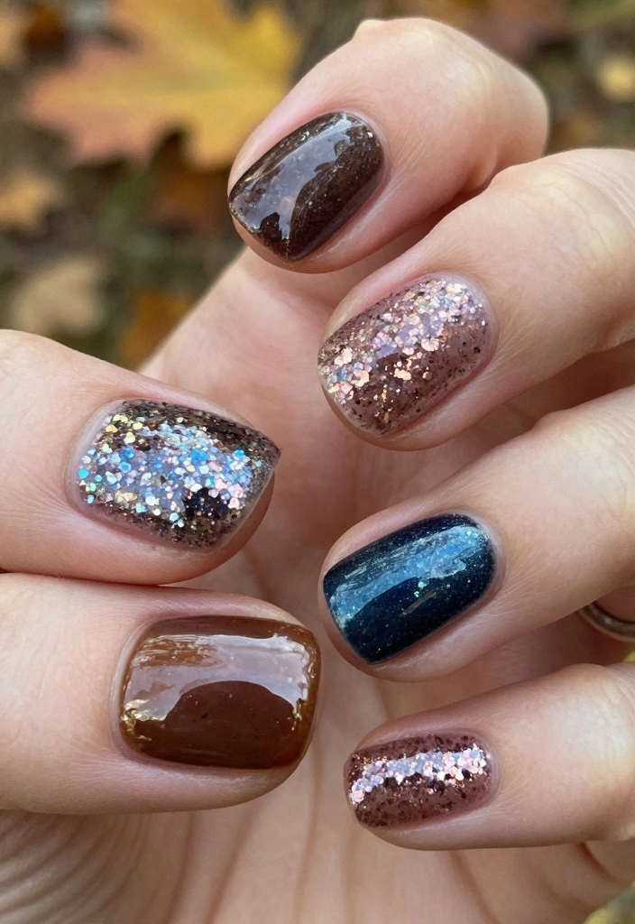 16 Short Autumn Nails Ideas: Chic Practical Style - 7. Glitter Accents 1