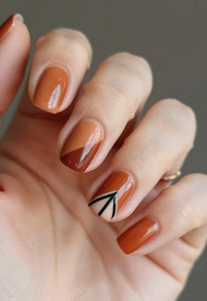 16 Simple Autumn Nails Ideas: Minimal Seasonal Style - 13. Simple Geometric Patterns 1