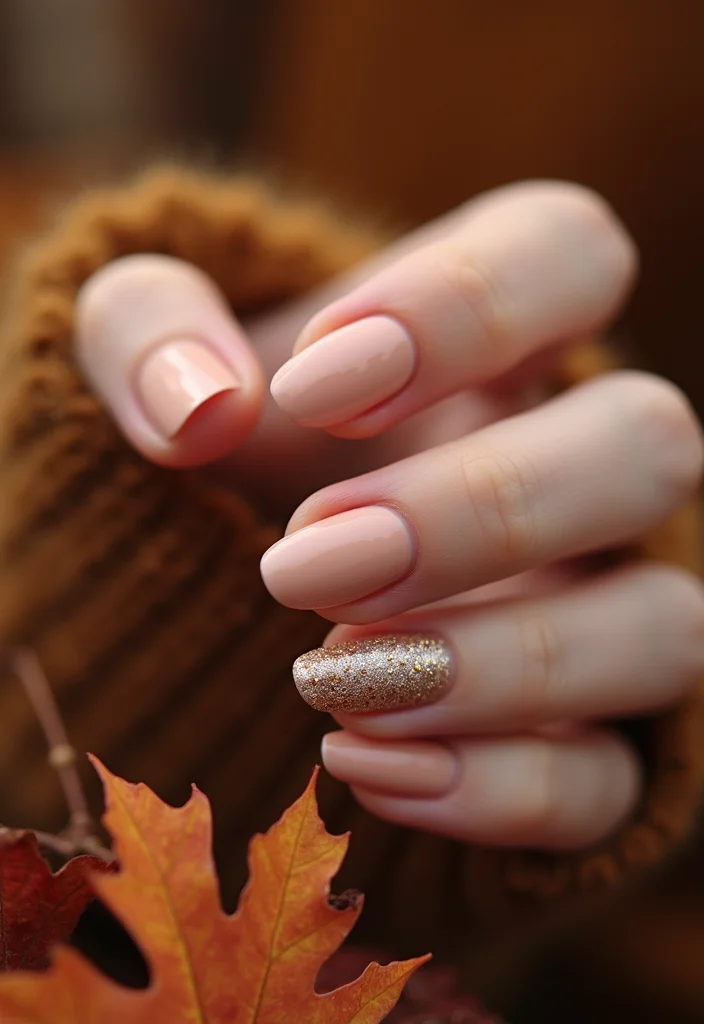 16 Simple Autumn Nails Ideas: Minimal Seasonal Style - 16. Soft Neutrals with Touch of Glitter 1