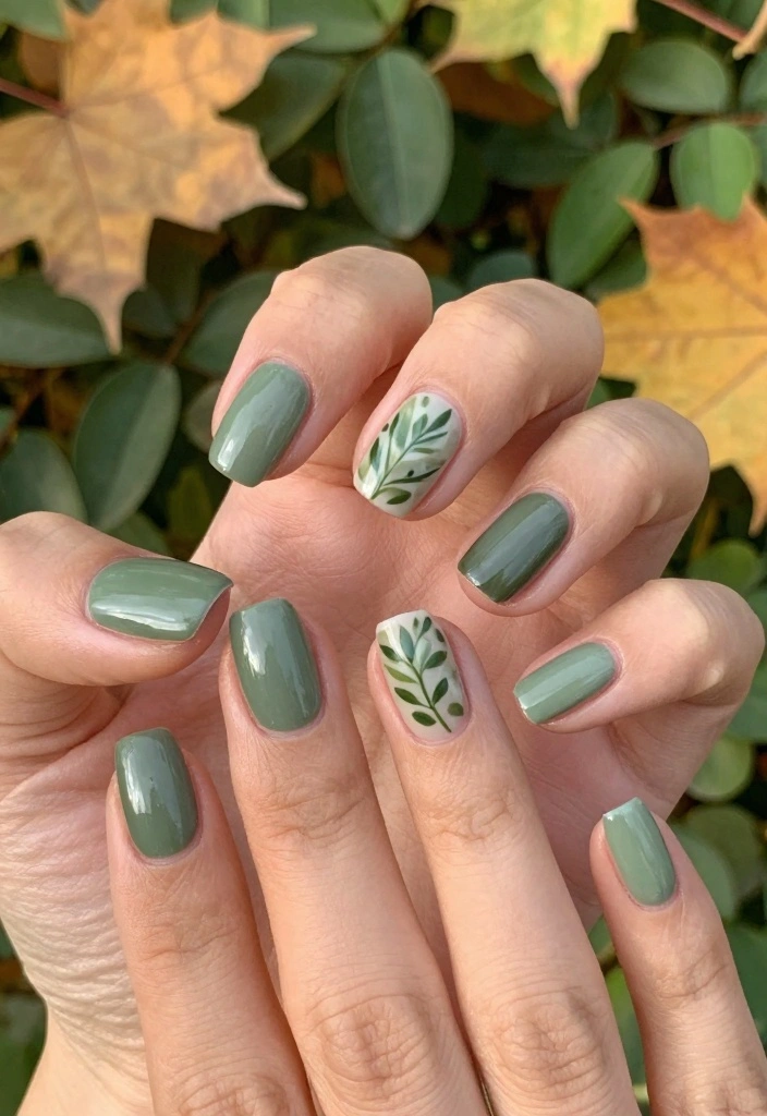 16 Simple Autumn Nails Ideas: Minimal Seasonal Style - 4. Earthy Green Palette 1