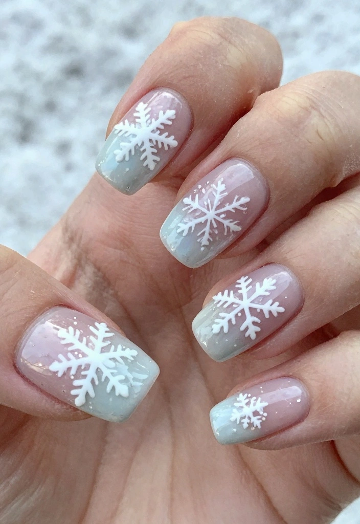 16 Simple Winter Nails Ideas Soft Minimal Charm - 3. Delicate Snowflake Accents 1