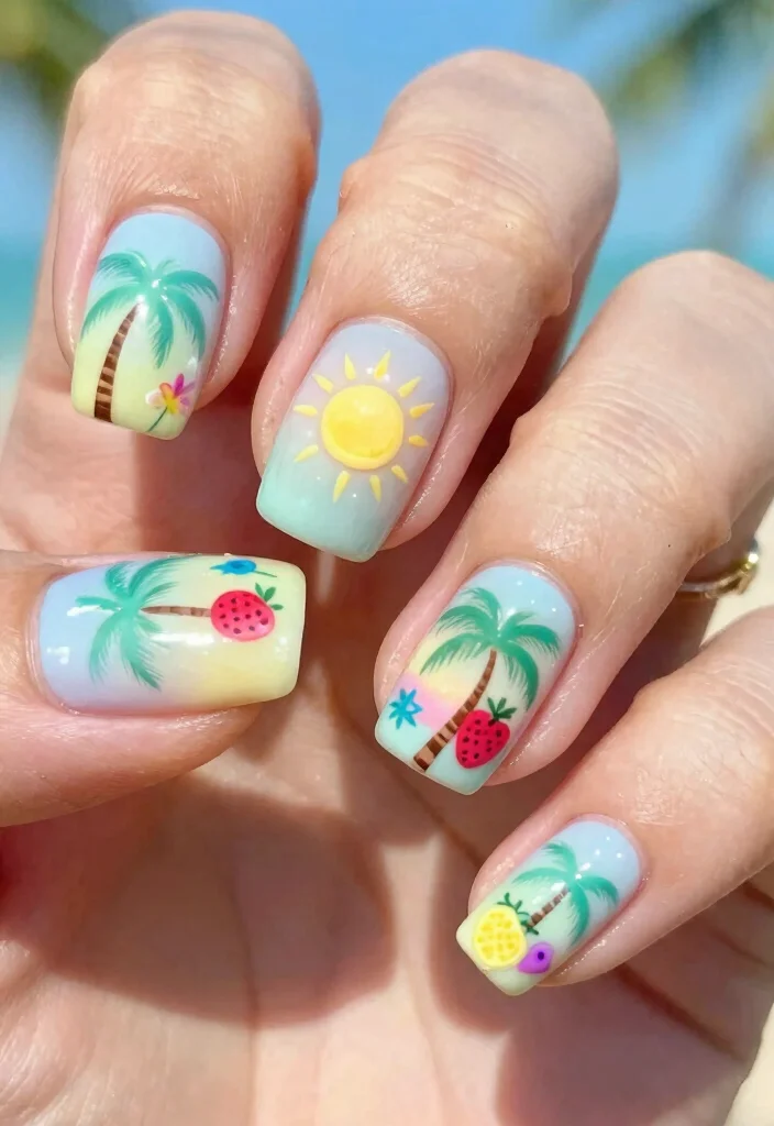 16 Summer Pastel Nail Ideas: Soft Fresh Colors - 15. Tropical Theme Nails 1