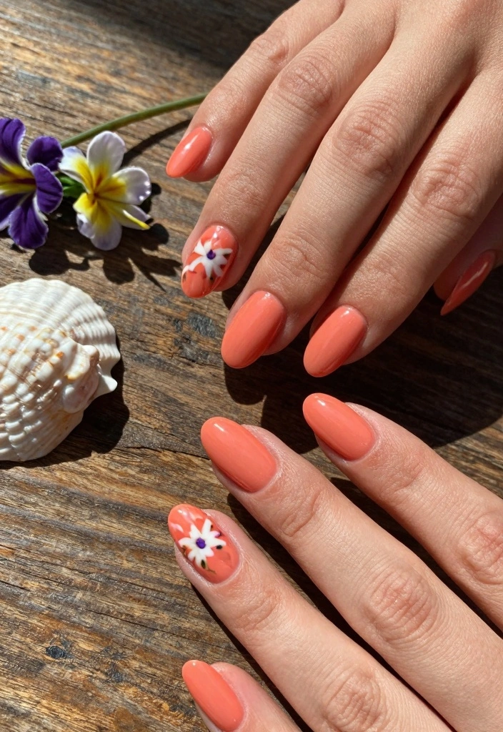 16 Summer Pastel Nail Ideas: Soft Fresh Colors - 5. Soft Coral Burst 1