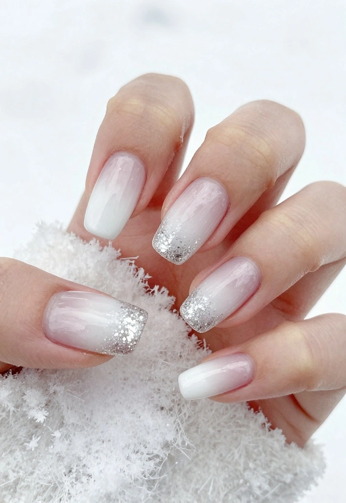 16 White Winter Nails Ideas for a Frosty Elegant Look - 1. Snowy Ombre Delight 1