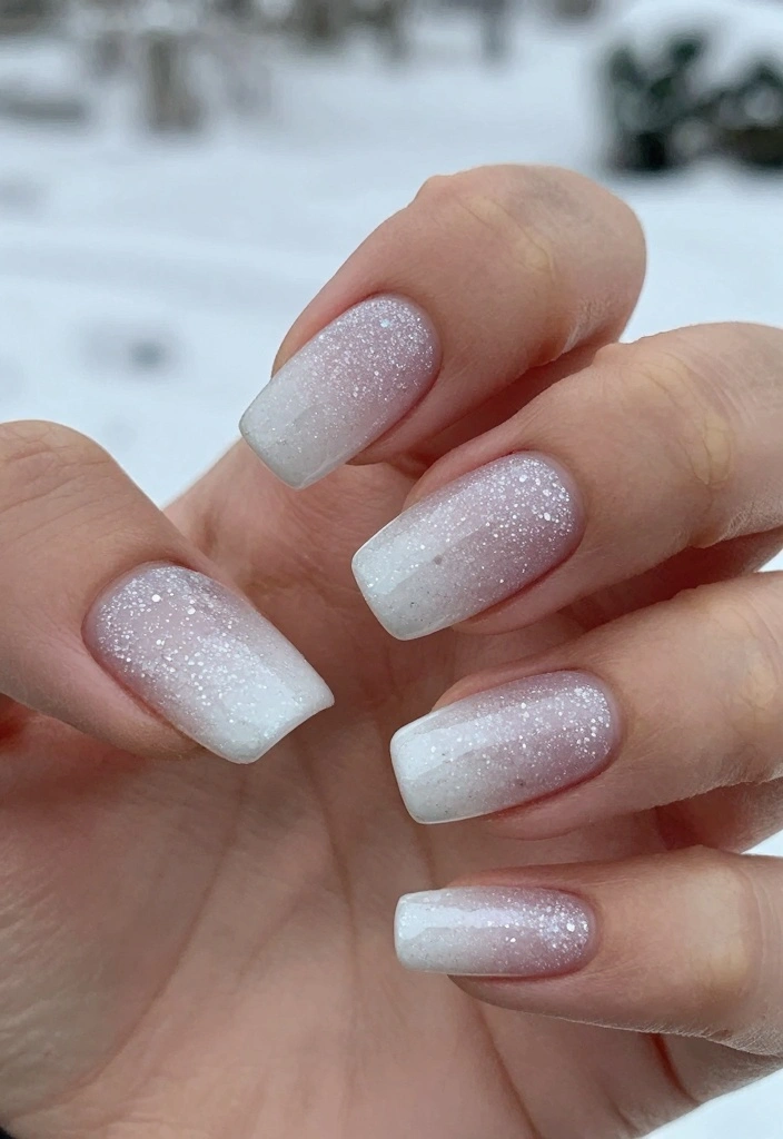 16 White Winter Nails Ideas for a Frosty Elegant Look - 10. Subtle Glitter Gradient 1