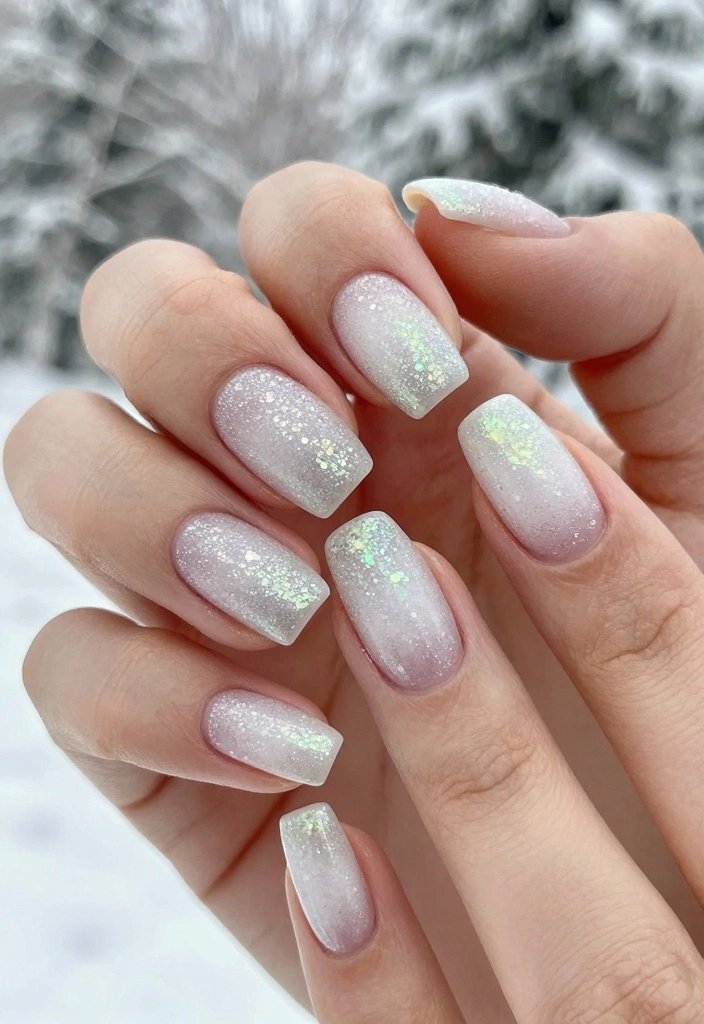 16 White Winter Nails Ideas for a Frosty Elegant Look - 14. Frosty Glitter Fade 1