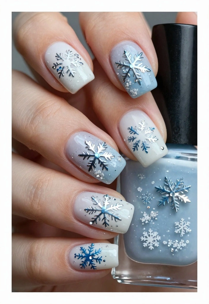 16 White Winter Nails Ideas for a Frosty Elegant Look - 3. Icy Snowflake Art 1