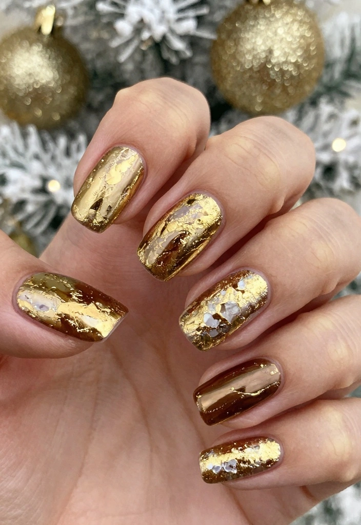 16 Winter Chrome Nails Ideas Icy Luxe Shine - 16. Elegant Gold Foil 1