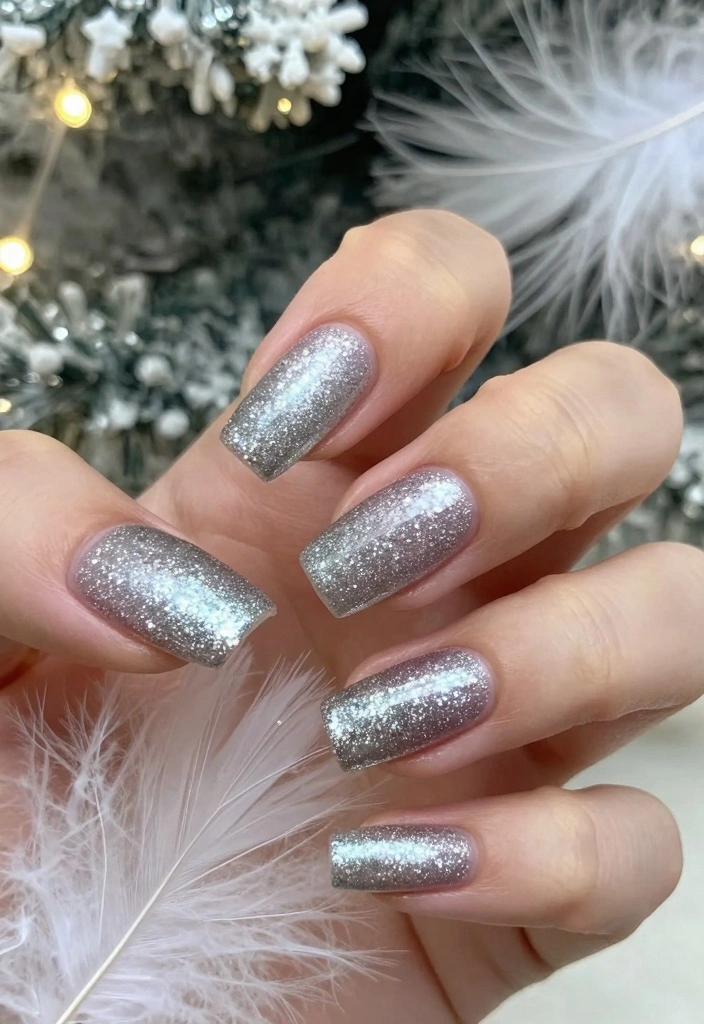 16 Winter Chrome Nails Ideas Icy Luxe Shine - 7. Silver Glitter Gradient 1