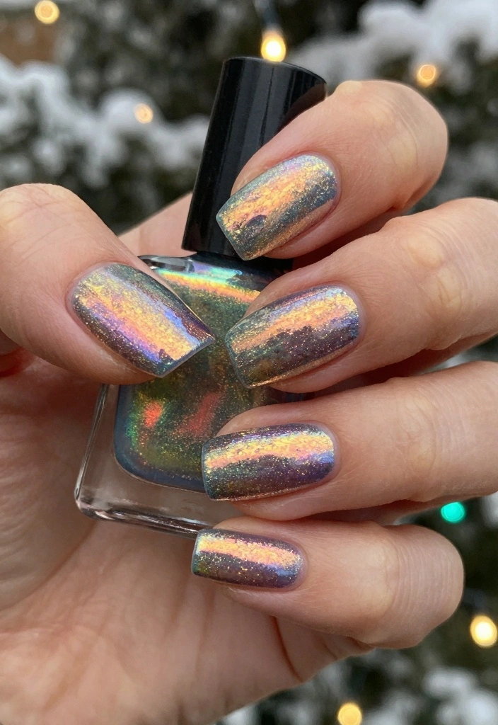 16 Winter Chrome Nails Ideas Icy Luxe Shine - 8. Metallic Holographic 1