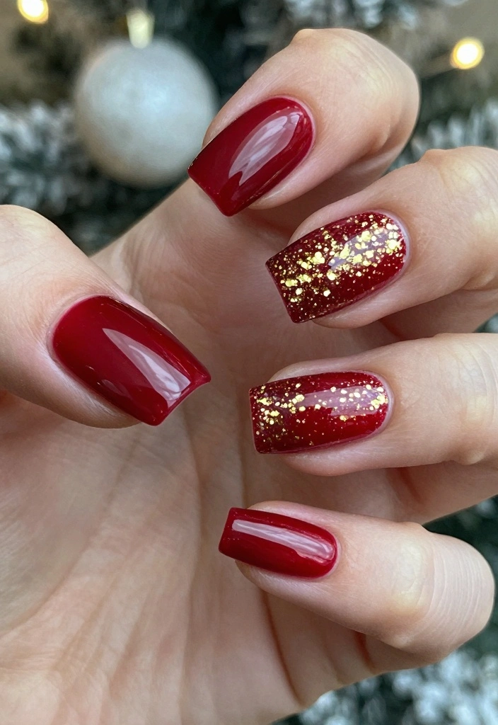 16 Winter Nails Ideas: Elegant Cold Season Looks - 3. Classic Red & Gold 1