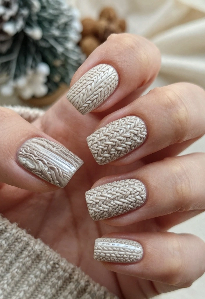 16 Winter Nails Ideas: Elegant Cold Season Looks - 7. Textured Knits 1