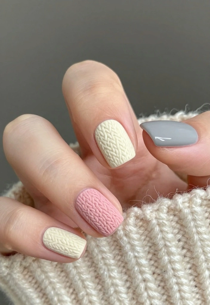 17 Nails for Winter Ideas Cozy Chic Season - 1. Sweater Weather Textures 1