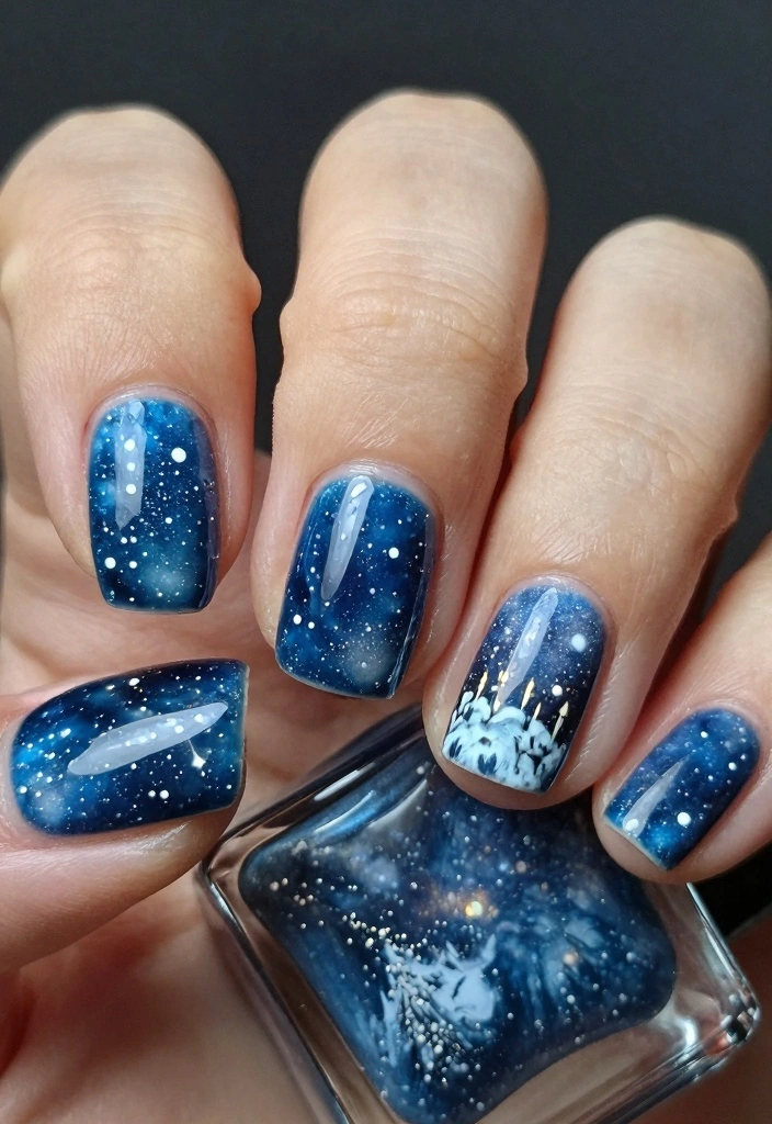 17 Nails for Winter Ideas Cozy Chic Season - 17. Snowy Night Sky 1