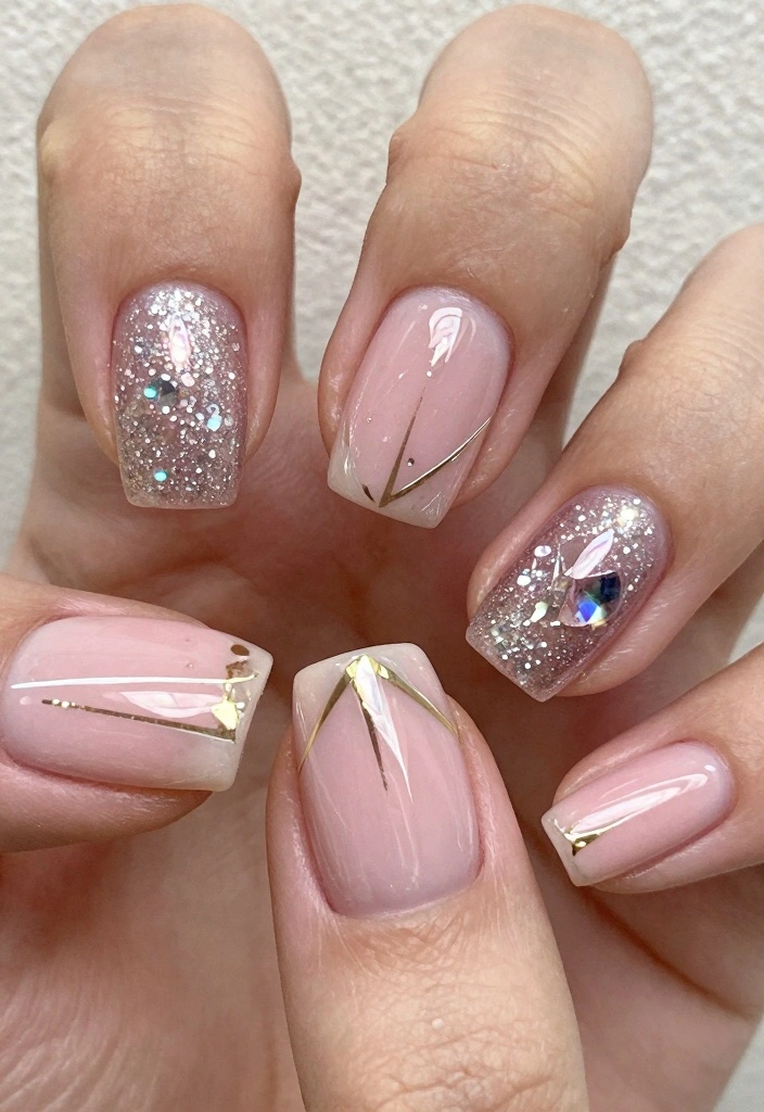 17 Pink Winter Nails Ideas Cozy Feminine Style - 17. Sparkling Geometric Shapes 1